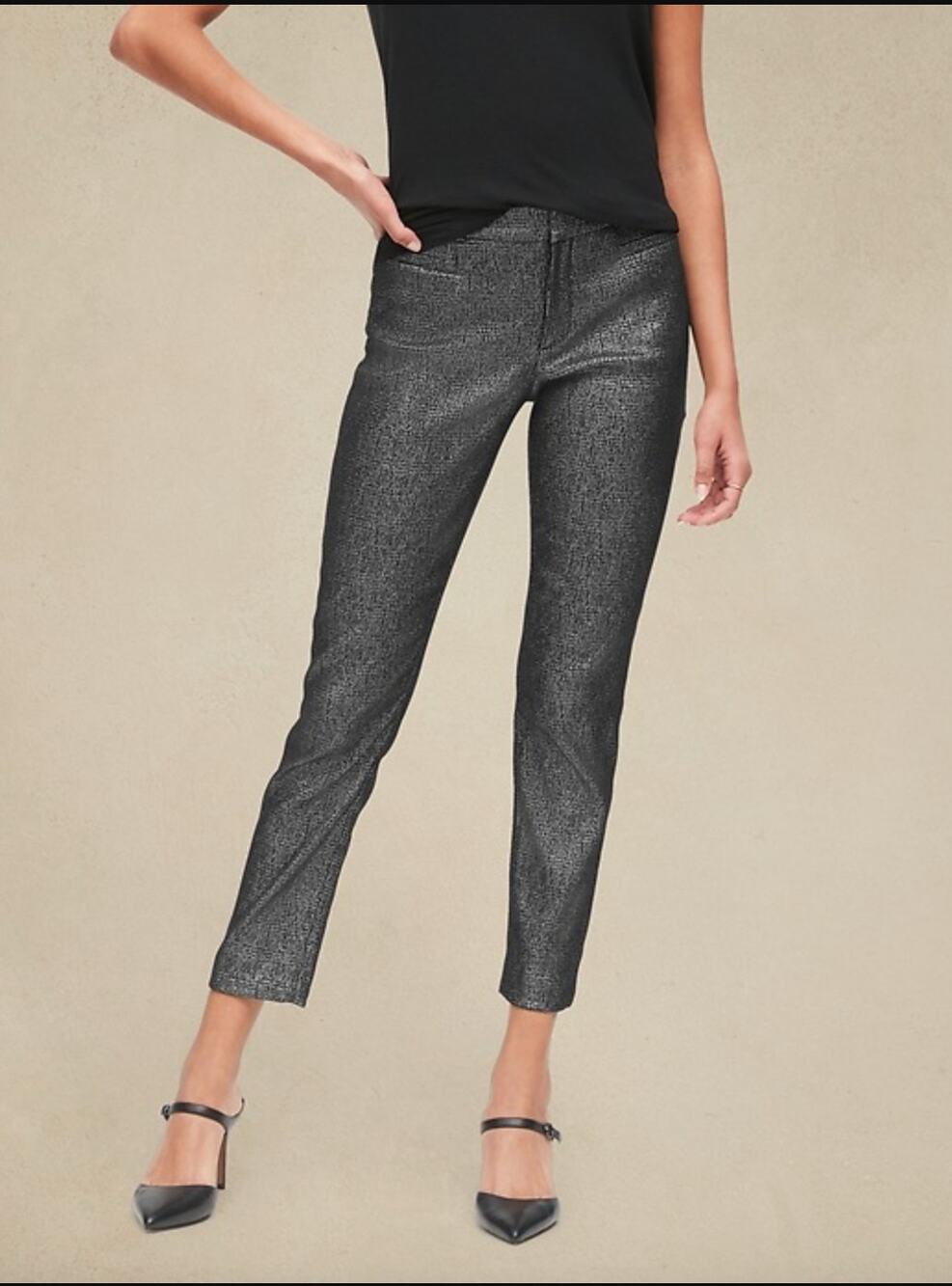 Banana Republic Modern Sloan Skinny Fit Metallic Plaid Pants Size 4 Holidays